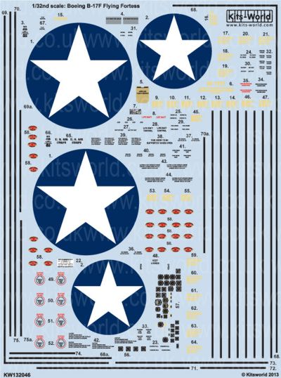 Kits-World KW132046 1:32 Boeing B-17F Flying Fortress Early Comprehensive General Stencilling