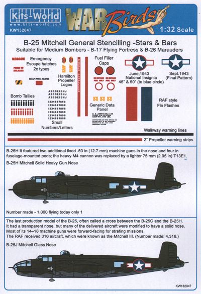 Kits-World KW132047 1:32 North-American B-25J Mitchell General Stencilling