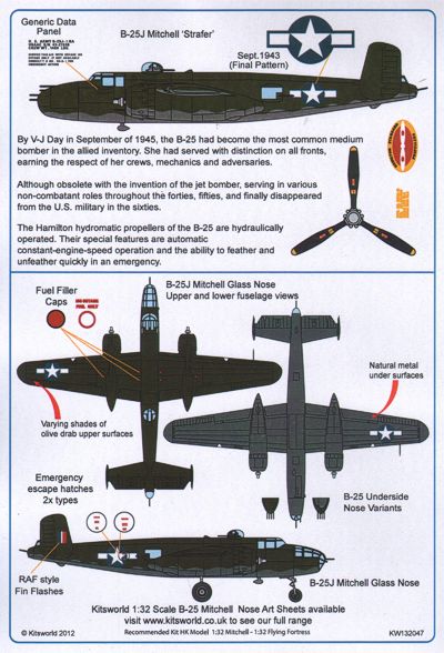 Kits-World KW132047 1:32 North-American B-25J Mitchell General Stencilling