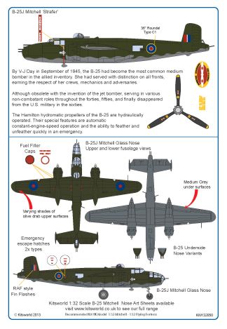 Kits-World KW132050 1:32 North-American Mitchell B-25J General Markings RAF & SEAC