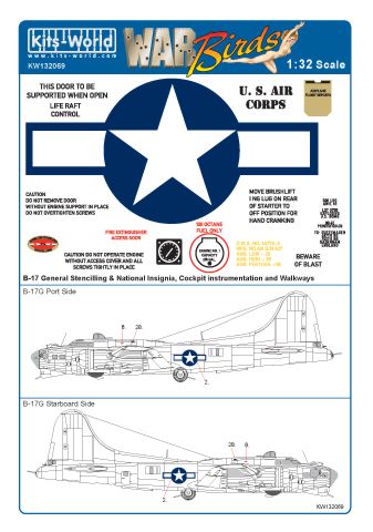 Kits-World KW132069 1:32 Boeing B-17F/G Flying Fortress Comprehensive General Stencilling