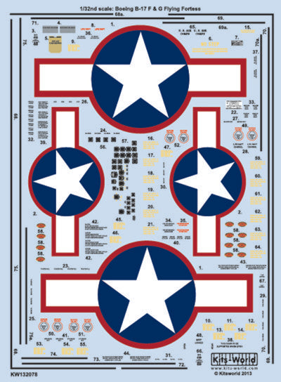 Kits-World KW132078 1:32 Boeing B-17F/G Flying Fortress Comprehensive General Stencilling