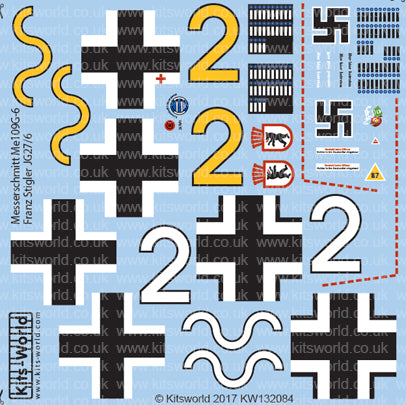 Kits-World KW132084 1:32 Messerschmitt Bf-109G-6 JG/27/6 Pilot Franz Stigler