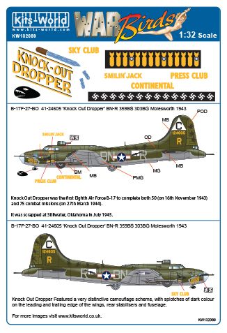 Kits-World KW132089 1:32 Boeing B-17F Flying Fortress