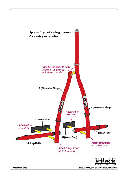 Kits-World 3D124006 1:24 Full Colour 3D Decals - Sparco 3-Point Racing Harness (Red)