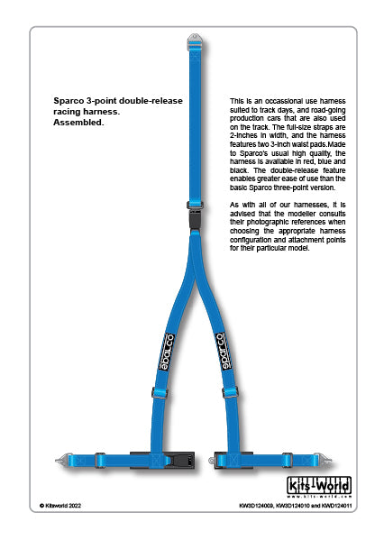 Kits-World 3D124010 1:24 Full Colour 3D Decals - Sparco 3-Point Double Release Racing Harness (Blue)