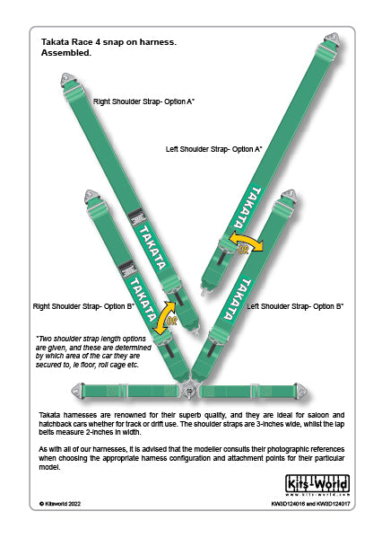 Kits-World 3D124016 1:24 Full Colour 3D Decals - Takata Race 4-Snap Harness (Green)