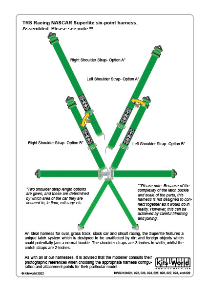 Kits-World 3D124024 1:24 Full Colour 3D Decals - TRS Racing Nascar Superlite 6-Point Harness (Green)