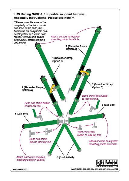 Kits-World 3D124024 1:24 Full Colour 3D Decals - TRS Racing Nascar Superlite 6-Point Harness (Green)