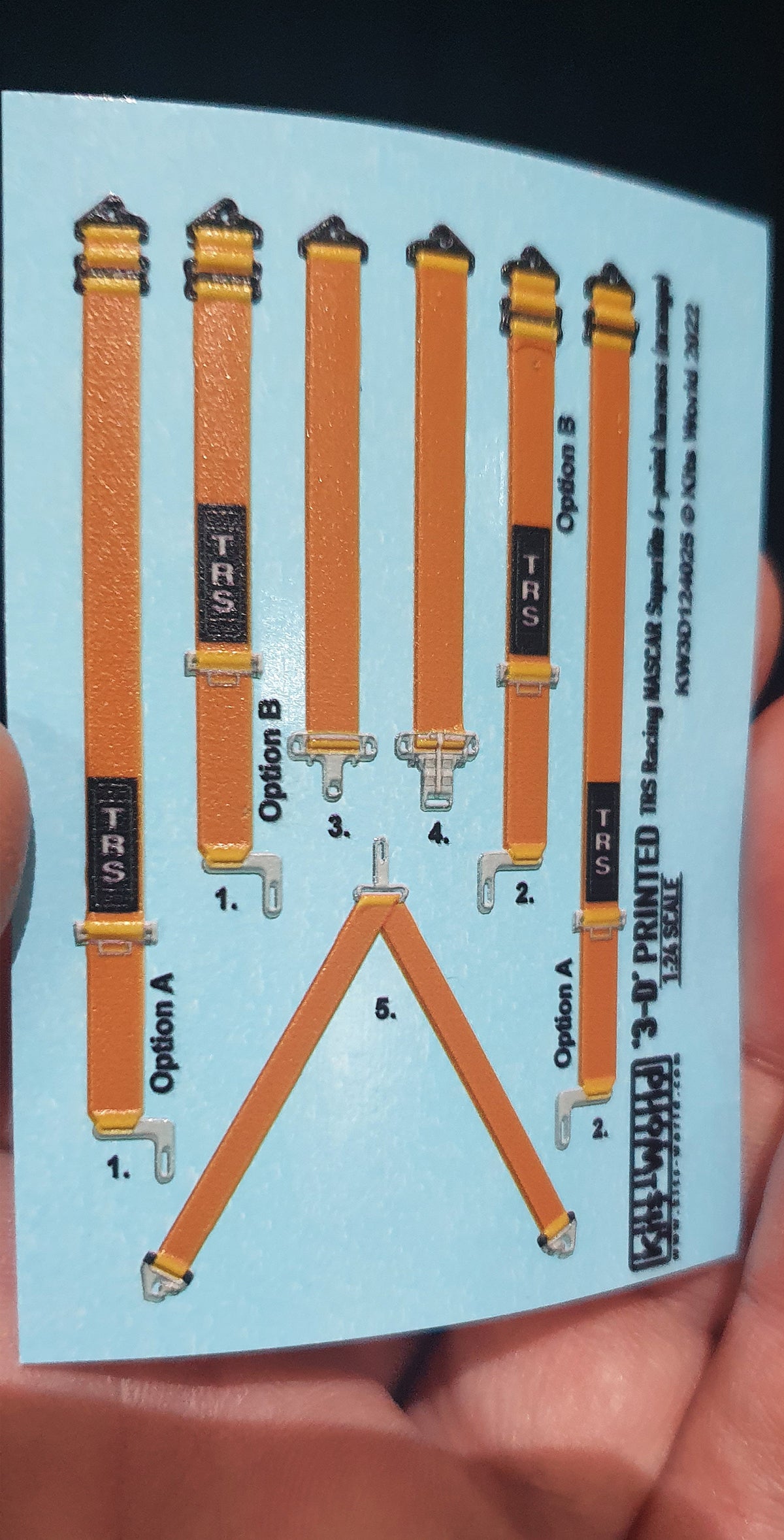 Kits-World 3D124025 1:24 Full Colour 3D Decals - TRS Racing Nascar Superlite 6-Point Harness (Orange)