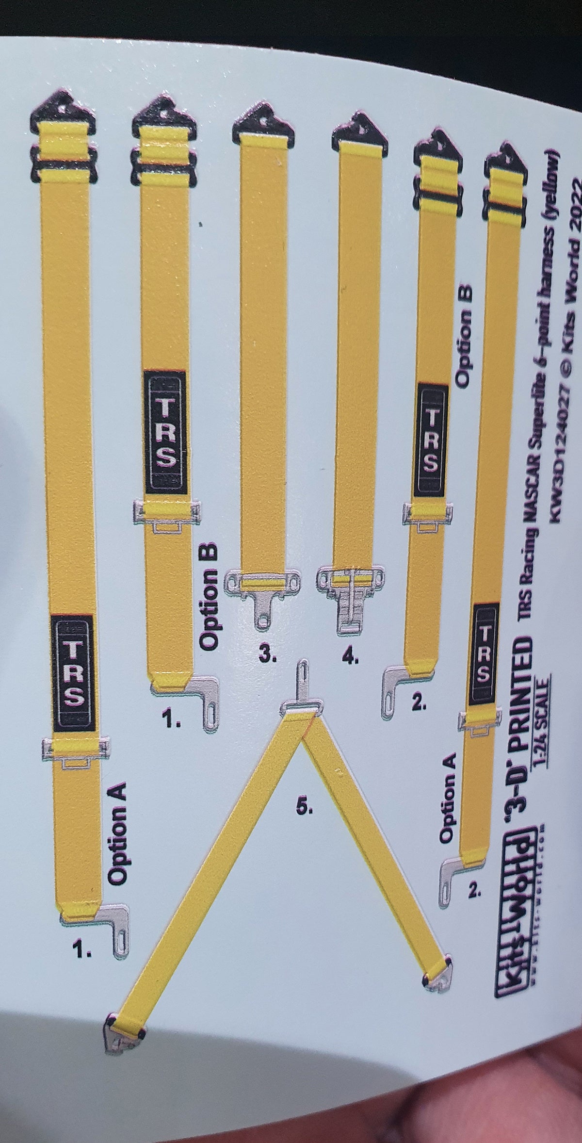 Kits-World 3D124027 1:24 Full Colour 3D Decals - TRS Racing Nascar Superlite 6-Point Harness (Yellow)