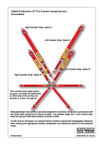 Kits-World 3D124030 1:24 Full Colour 3D Decals - Sabelt Endurance GT Pro 6-Point Harness (Red)