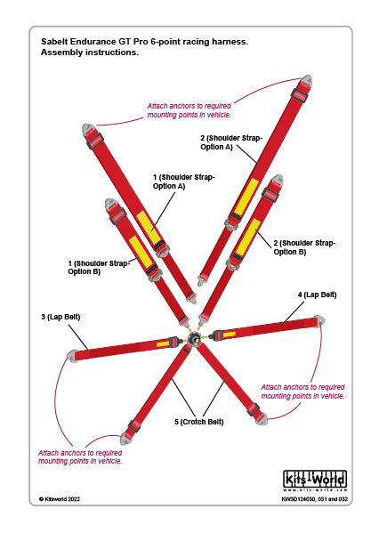 Kits-World 3D124030 1:24 Full Colour 3D Decals - Sabelt Endurance GT Pro 6-Point Harness (Red)