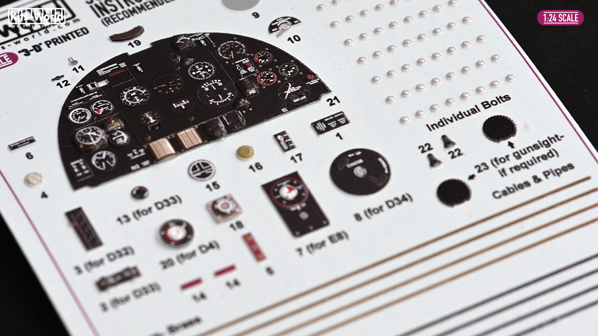 Kits-World 3D1241002 1:24 3D Full colour Instrument Panels PLUS Rivets and wires - Supermarine Spitfire Mk.IXc