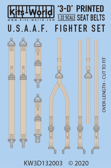 Kits-World 3D132003 1:32 Full Colour 3D Decals - U.S.A.A.F Fighter Seat Belt Set