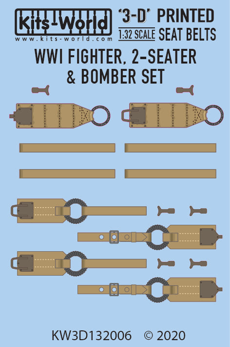 Kits-World 3D132006 1:32 Full Colour 3D Decals - WWI German 2-Seater & Bomber Seat Belt Set