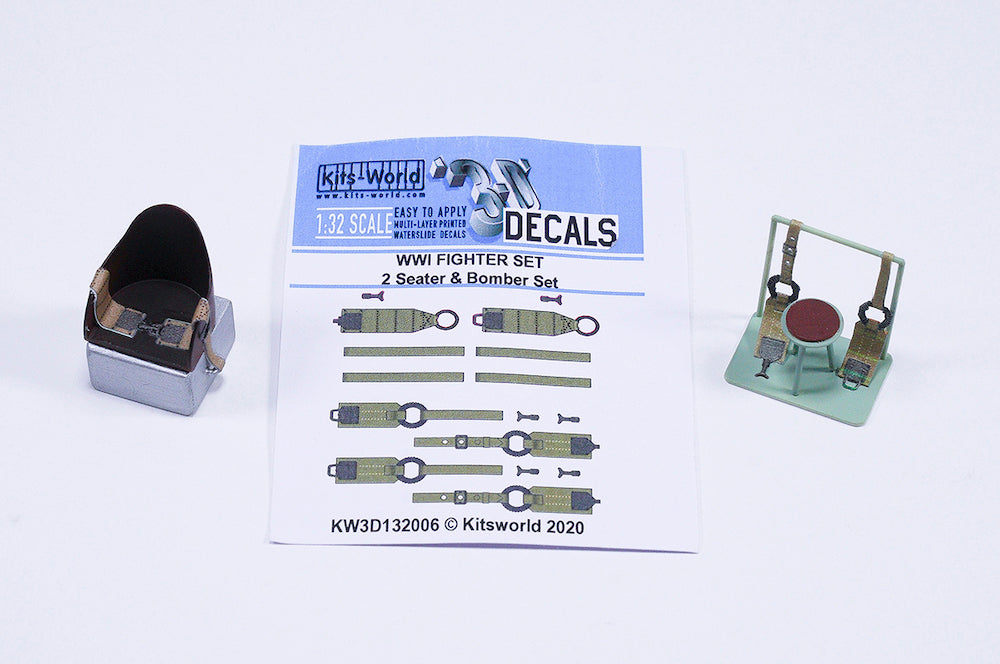 Kits-World 3D132006 1:32 Full Colour 3D Decals - WWI German 2-Seater & Bomber Seat Belt Set