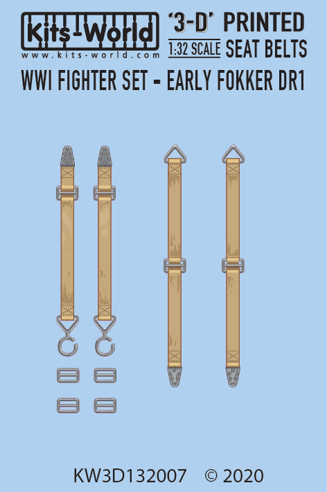 Kits-World 3D132007 1:32 Full Colour 3D Decals - WWI German Fighter Set Early Fokker Dr.1 Seat Belt Set