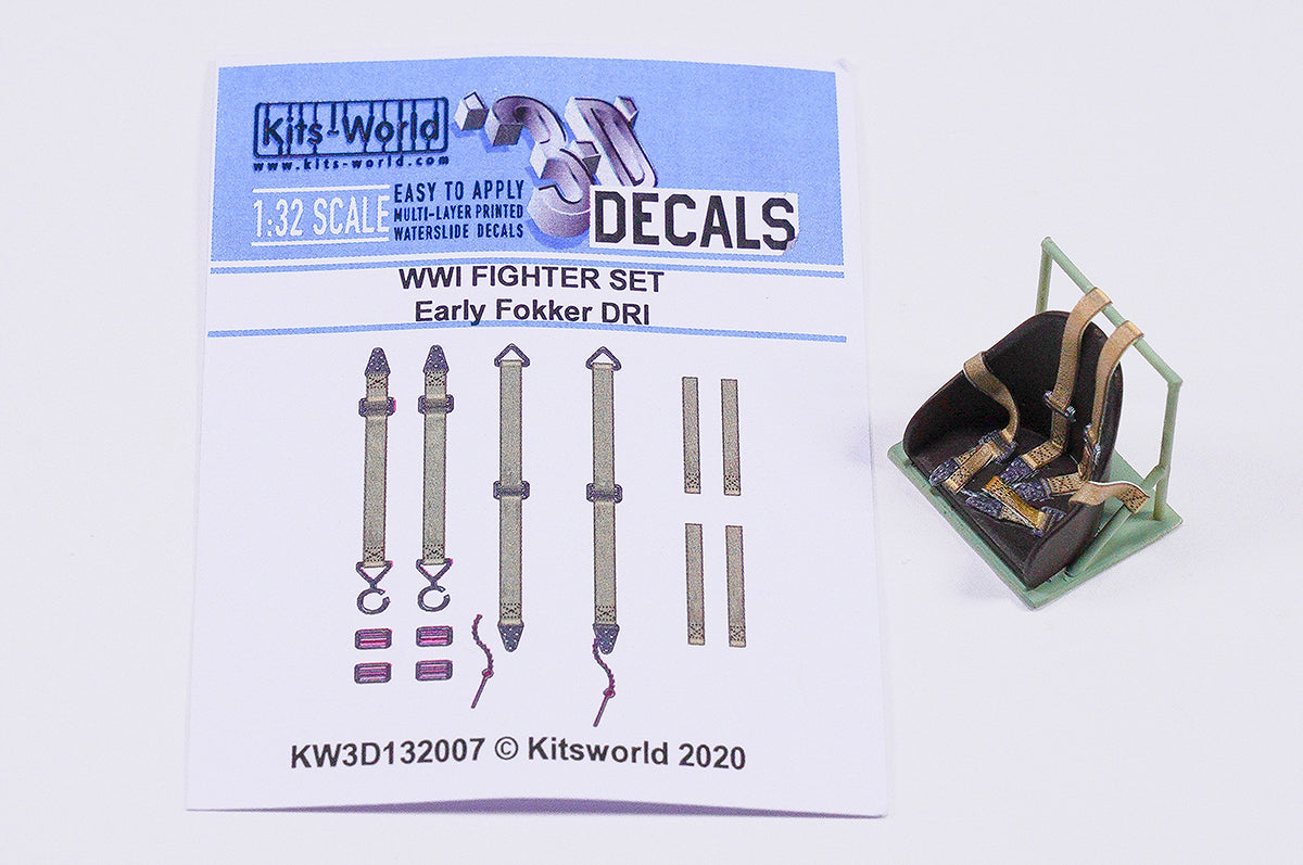 Kits-World 3D132007 1:32 Full Colour 3D Decals - WWI German Fighter Set Early Fokker Dr.1 Seat Belt Set