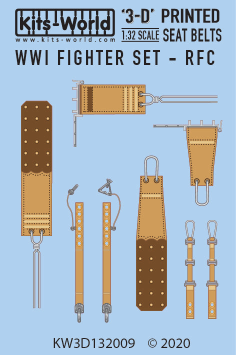Kits-World 3D132009 1:32 Full Colour 3D Decals - WWI RFC RNAS Fighter Seat Belt Set