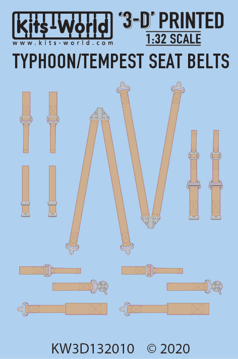Kits-World 3D132010 1:32 Full Colour 3D Decals - WWII Fighter Typhoon Tempest Seat Belt Set