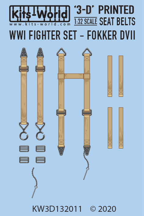 Kits-World 3D132011 1:32 Full Colour 3D Decals - WWI Fighter Set Fokker D.VII Seat Belt Set