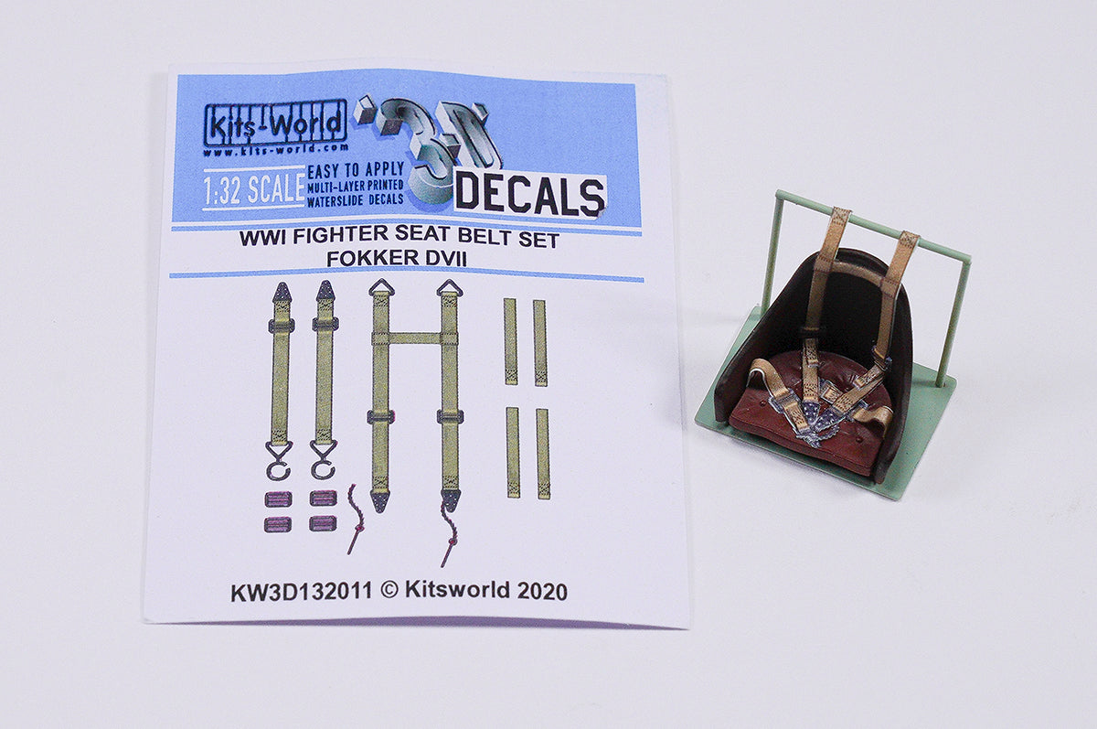 Kits-World 3D132011 1:32 Full Colour 3D Decals - WWI Fighter Set Fokker D.VII Seat Belt Set