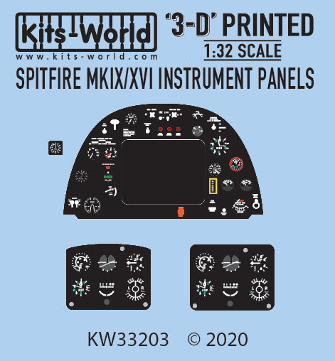 Kits-World 3D1321003 1:32 Full Colour 3D Decals - Supermarine Spitfire Mk.IX/XVI Cockpit Instrument Panel