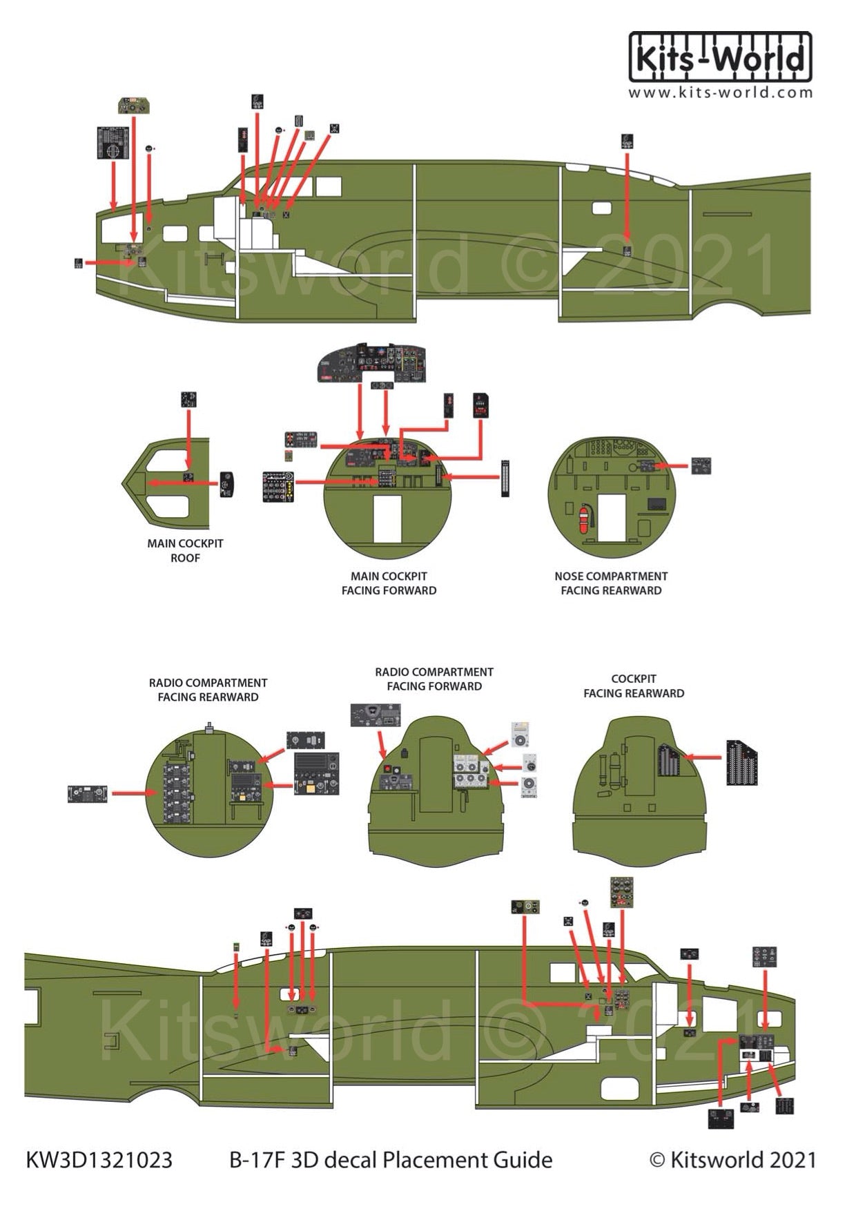 Kits-World 3D1321023 1:32 Full Colour 3D Decals - Boeing B-17F Flying Fortress Cockpit Instrument Panel