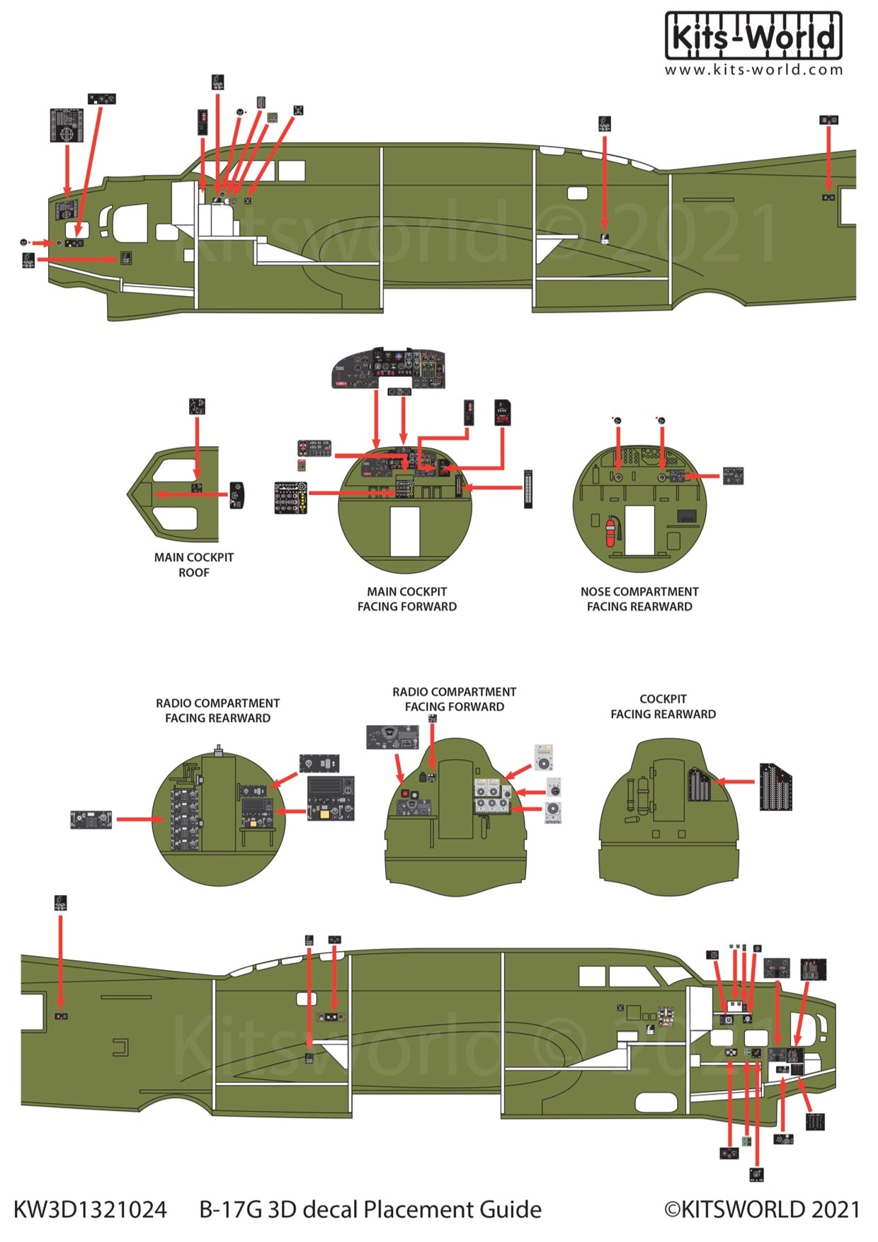 Kits-World 3D1321024 1:32 Full Colour 3D Decals - Boeing B-17G Flying Fortress Cockpit Instrument Panel