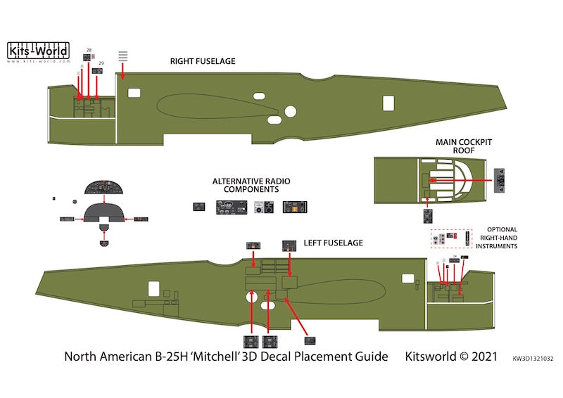 Kits-World 3D1321032 1:32 Full Colour 3D Decals - North-American B-25H Mitchell Cockpit Instrument Panel