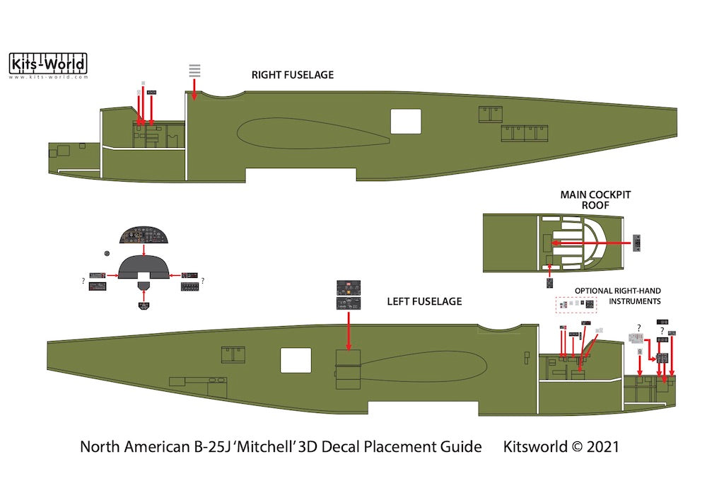 Kits-World 3D1321033 1:32 Full Colour 3D Decals - North-American B-25J Mitchell Cockpit Instrument Panel