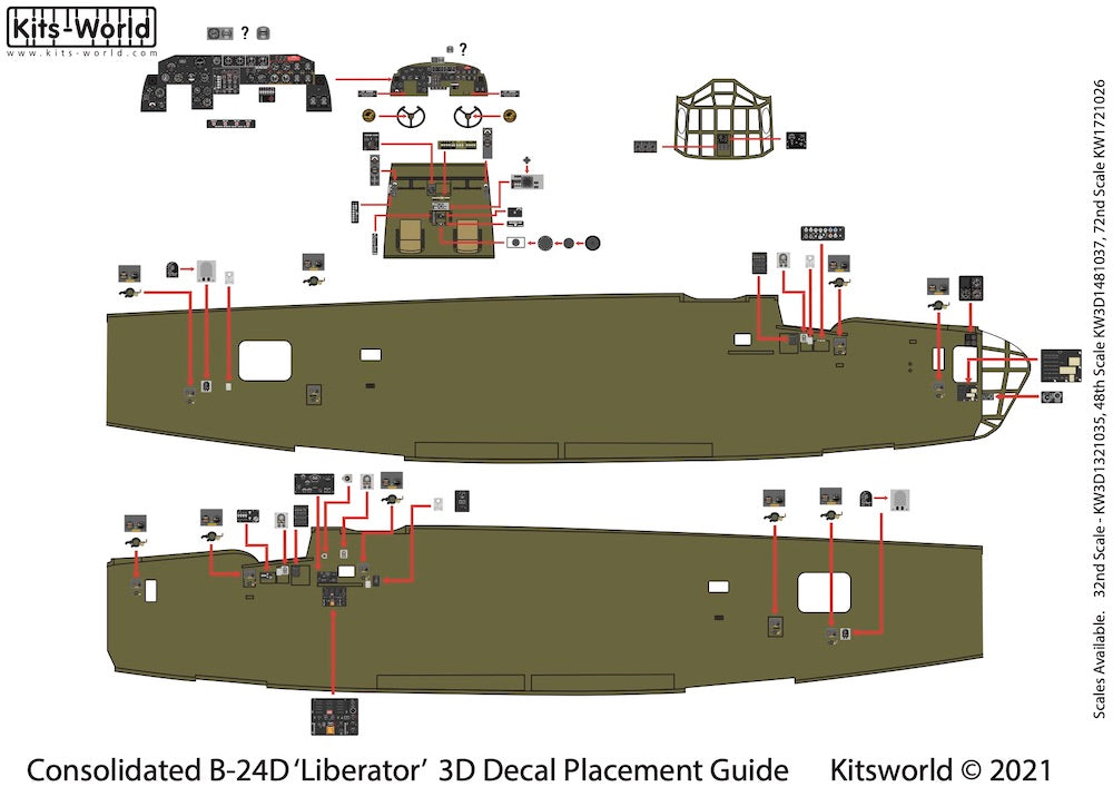 Kits-World 3D1321035 1:32 Full Colour 3D Decals - Consolidated B-24D Liberator Cockpit Instrument Panel