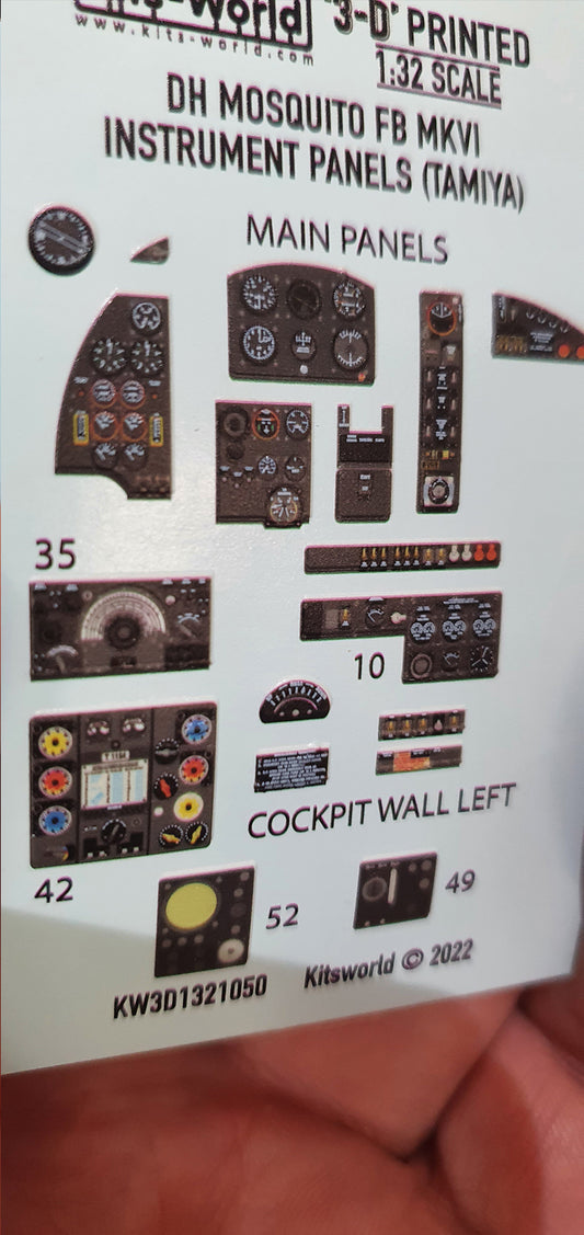 Kits-World 3D1321050 1:32 Full Colour 3D Decals - de Havilland Mosquito FB Mk.VI Cockpit Instrument Panel