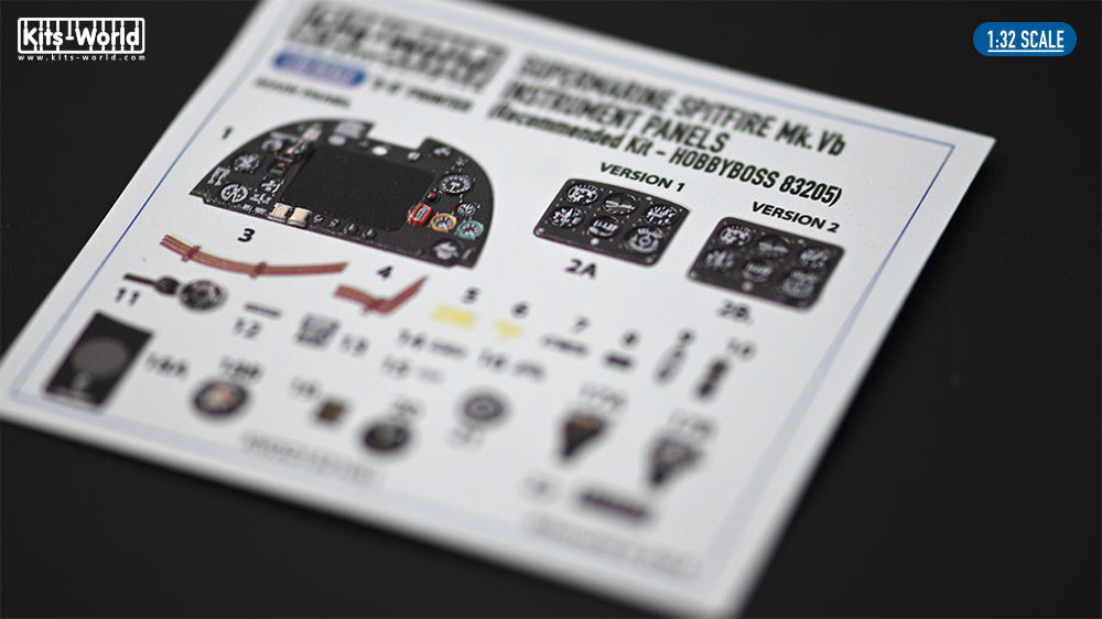 Kits-World 3D1321051 1:32 Supermarine Spitfire Mk.Vb Full colour Instrument Panel