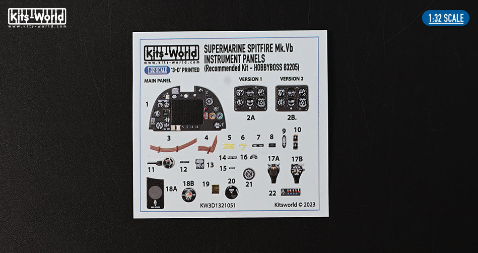 Kits-World 3D1321051 1:32 Supermarine Spitfire Mk.Vb Full colour Instrument Panel