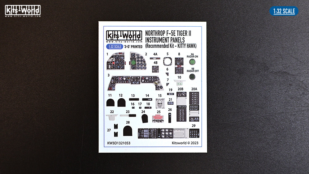 Kits-World KW3D1321053 1:32 Northrop F-5E Tiger II 3D cockpit decals