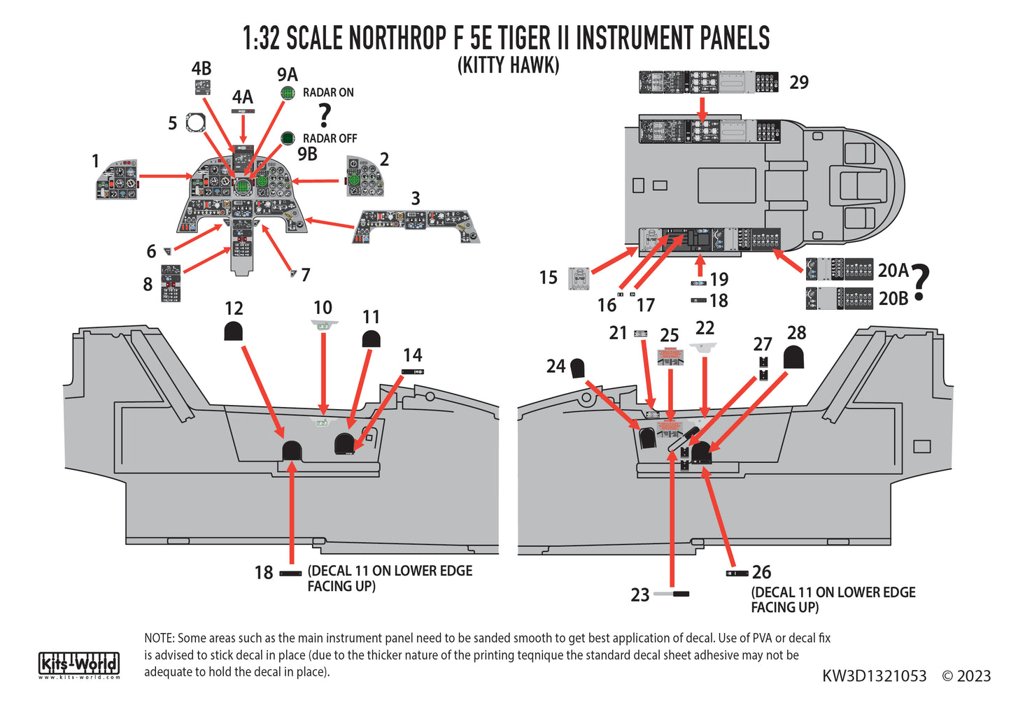 Kits-World KW3D1321053 1:32 Northrop F-5E Tiger II 3D cockpit decals