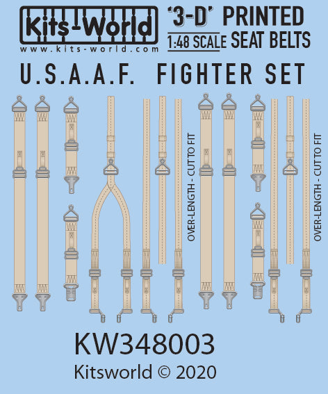 Kits-World 3D148003 1:48 Full Colour 3D Decals - U.S.A.A.F Fighter Seat Belts