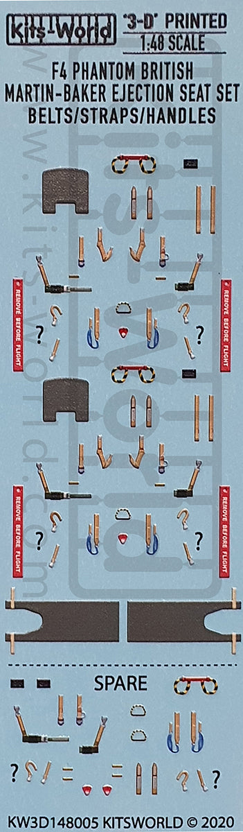 Kits-World 3D148005 1:48 Full Colour 3D Decals - McDonnell Douglas F4 Phantom II British Martin Baker Ejection Seat Set, Belts/Straps/Handles