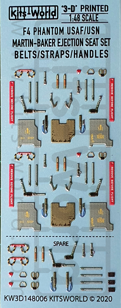 Kits-World 3D148006 1:48 Full Colour 3D Decals - McDonnell Douglas F4 Phantom II USAF/USN Martin Baker Ejection Seat Set, Belts/Straps/Handles