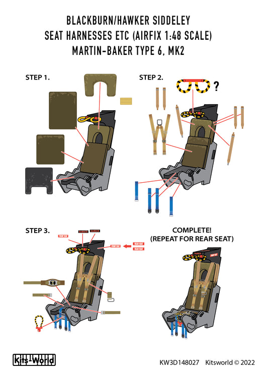 Kits-World 3D148027 1:48 3D Full Colour 3D Decals - Blackburn/Hawker Siddeley Seat Harnesses Martin-Baker Type 6 MK2