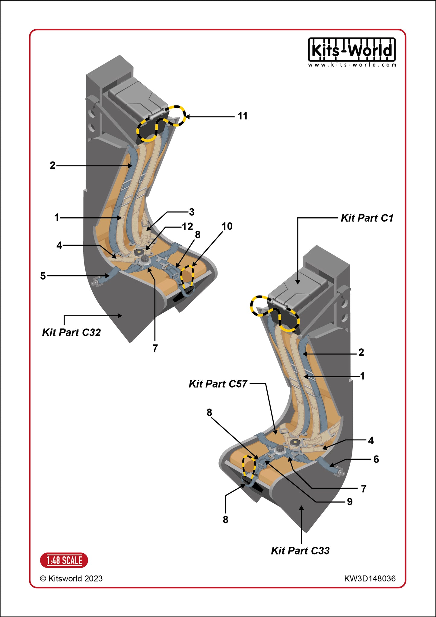 Kits-World KW3D148036 1:48 Hawker Hunter FGA.9, FR.10 & GA.11 3D Seat Belt decals