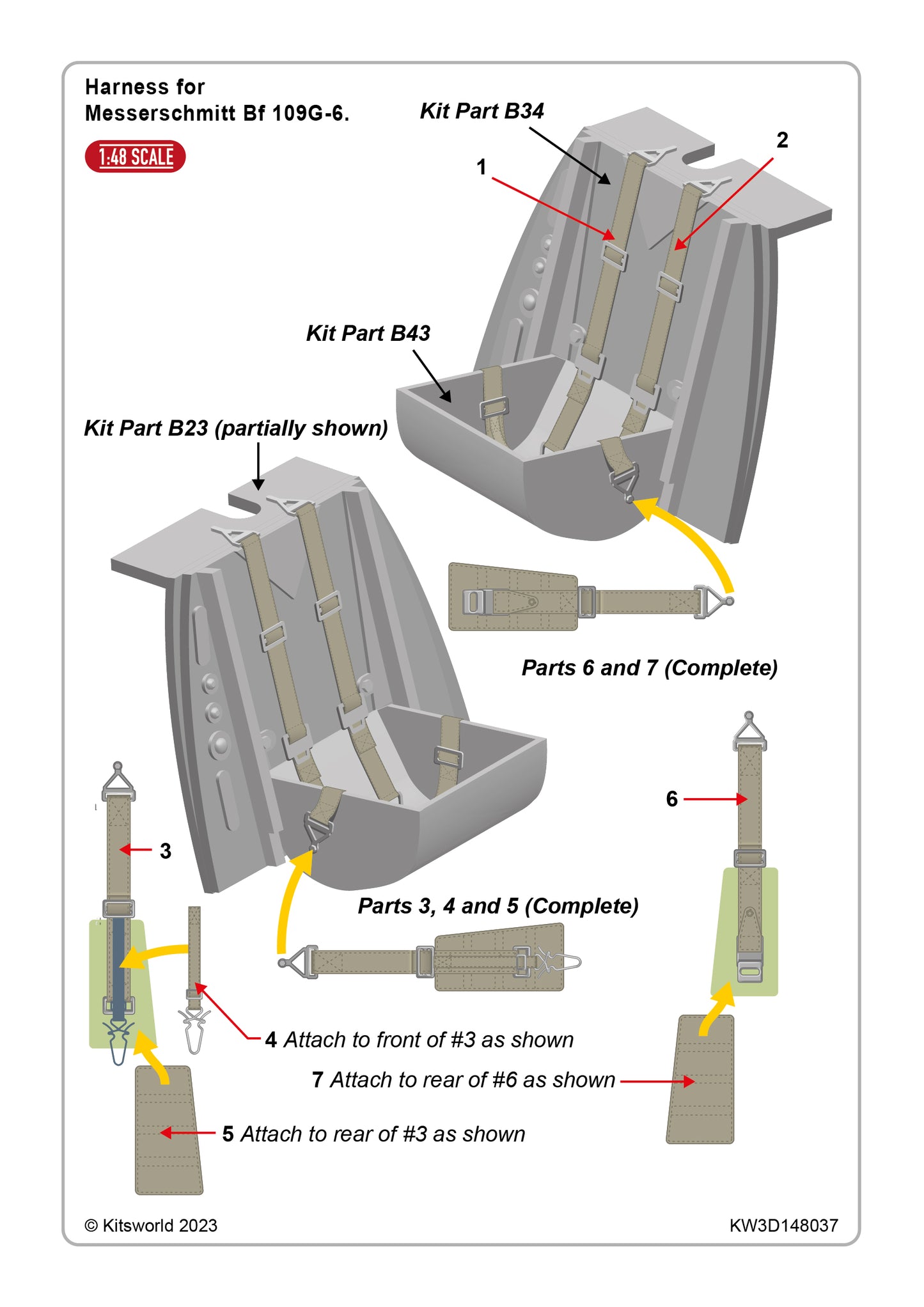 Kits-World KW3D148037 1:48 Messerschmitt Bf-109G-6 harness 3D Seat Belt decals