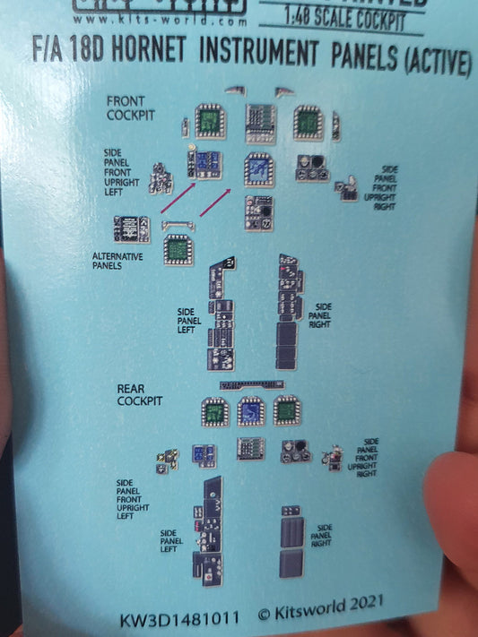 Kits-World 3D1481011 1:48 Full Colour 3D Decals - McDonnell Douglas F/A-18D Hornet (Screens On) Cockpit Instrument Panel