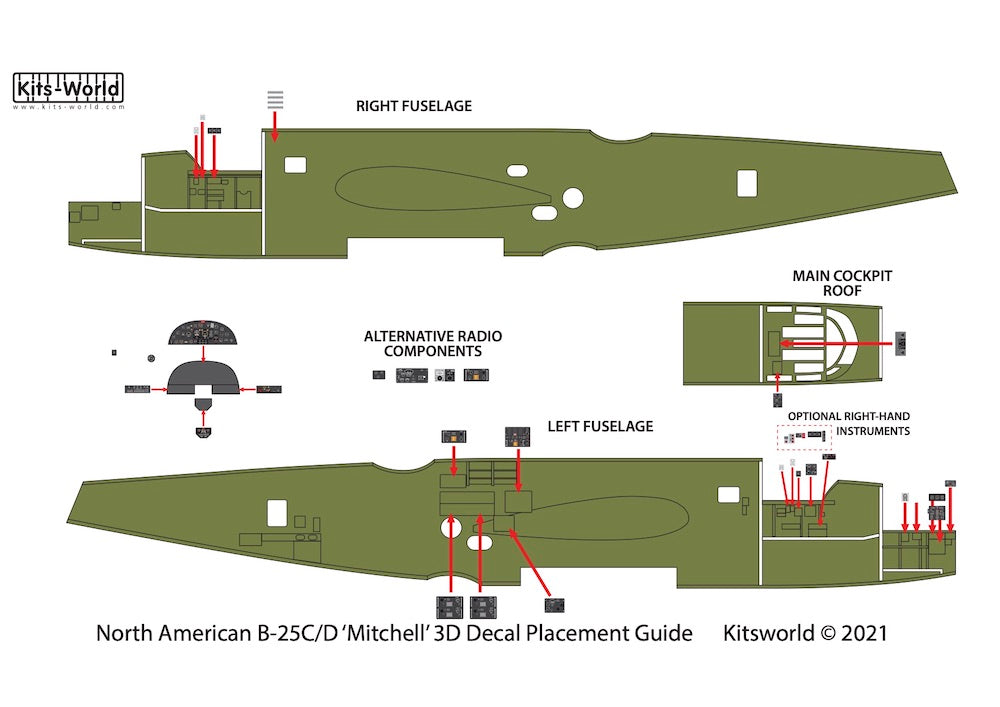 Kits-World 3D1481029 1:48 Full Colour 3D Decals - North-American B-25C/D Mitchell Cockpit Instrument Panel