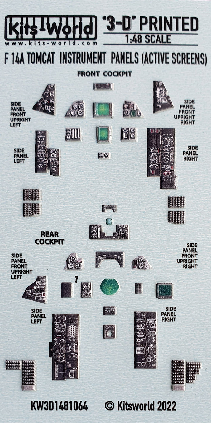 Kits-World 3D1481064 1:48 Full Colour 3D Decals - Grumman F-14A Tomcat (Screens On) Cockpit Instrument Panel