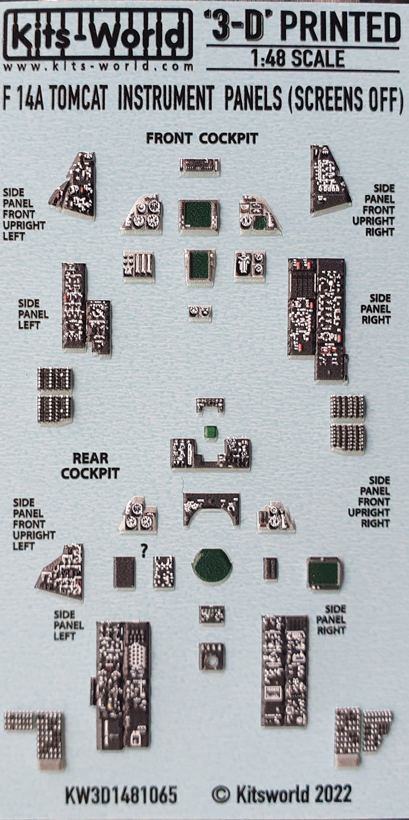 Kits-World 3D1481065 1:48 Full Colour 3D Decals - Grumman F-14A Tomcat (Screens Off) Cockpit Instrument Panel