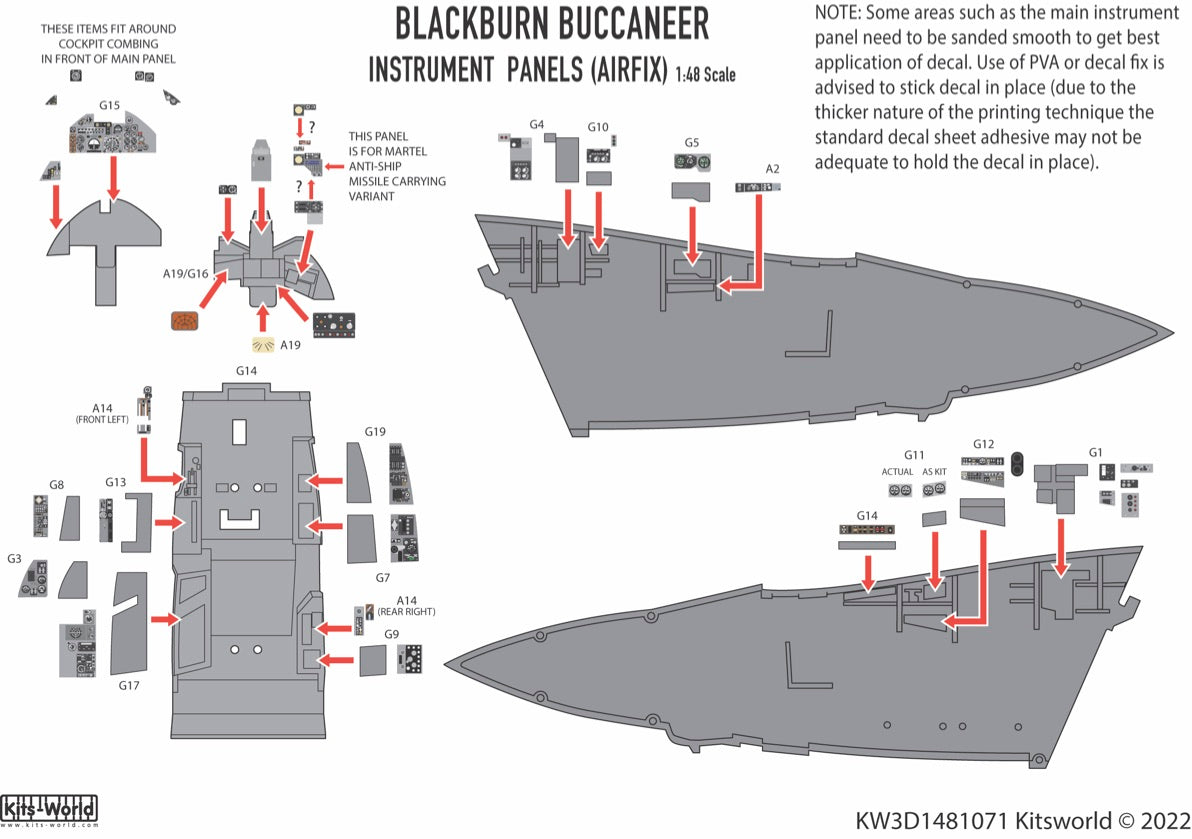 Kits-World 3D1481071 1:48 Full Colour 3D Decals - Blackburn Buccaneer S.2C/D Cockpit Instrument Panel