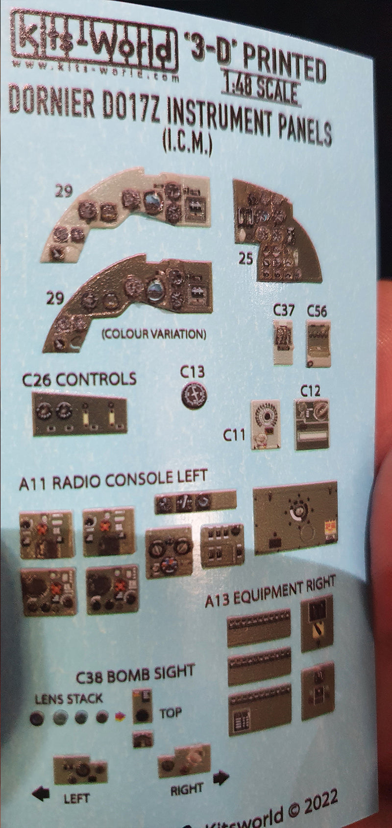 Kits-World 3D1481072 1:48 Full Colour 3D Decals - Dornier Do-17Z-2 Cockpit Instrument Panel